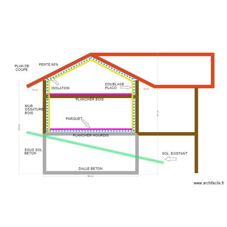 PLAN DE COUPE SAINT GERAUD. Plan de 3 pièces et 42 m2