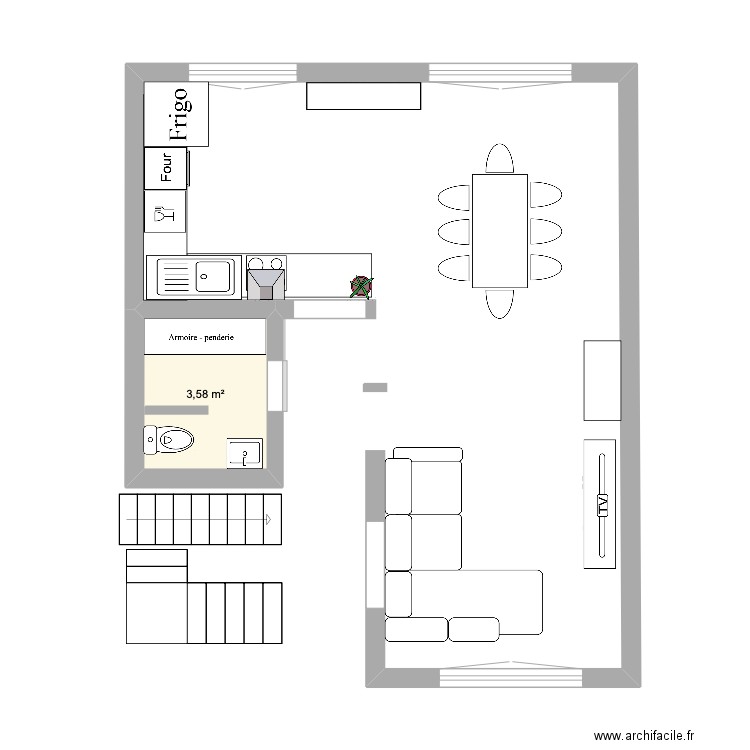 plan aux dimension . Plan de 1 pièce et 4 m2