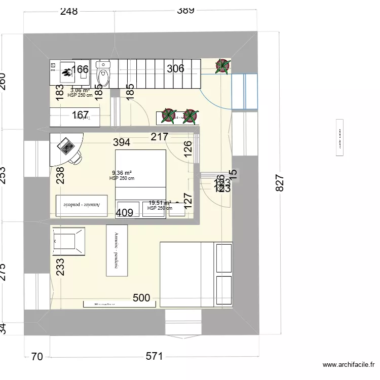 V1_long&egrave;re-escalier nord. Plan de 