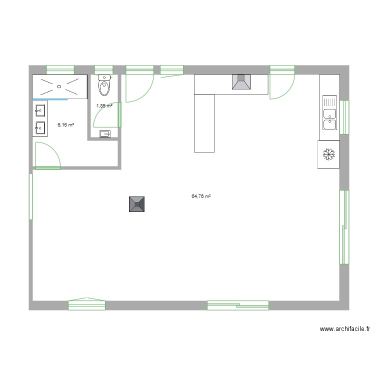 De Corbier. Plan de 3 pièces et 73 m2