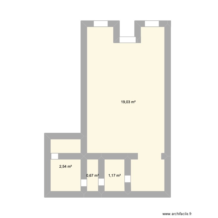 magasin. Plan de 4 pièces et 23 m2