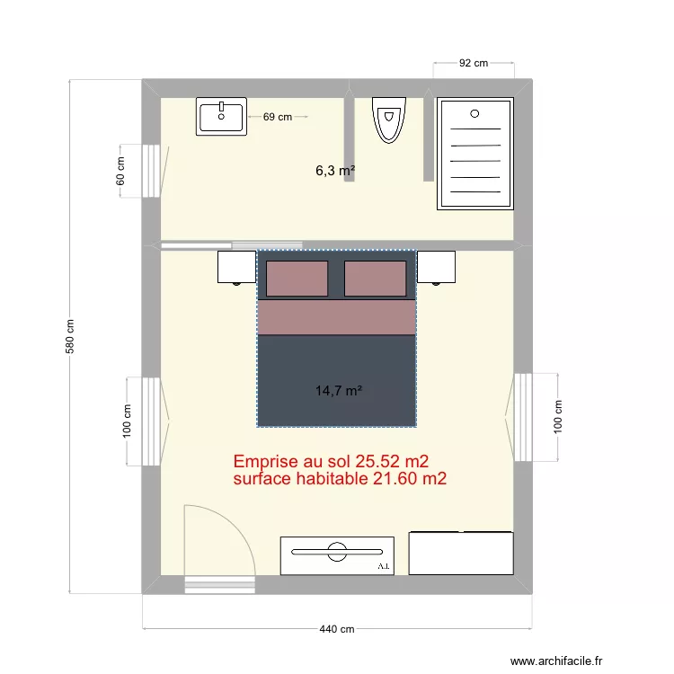 Extension chambre 1. Plan de 