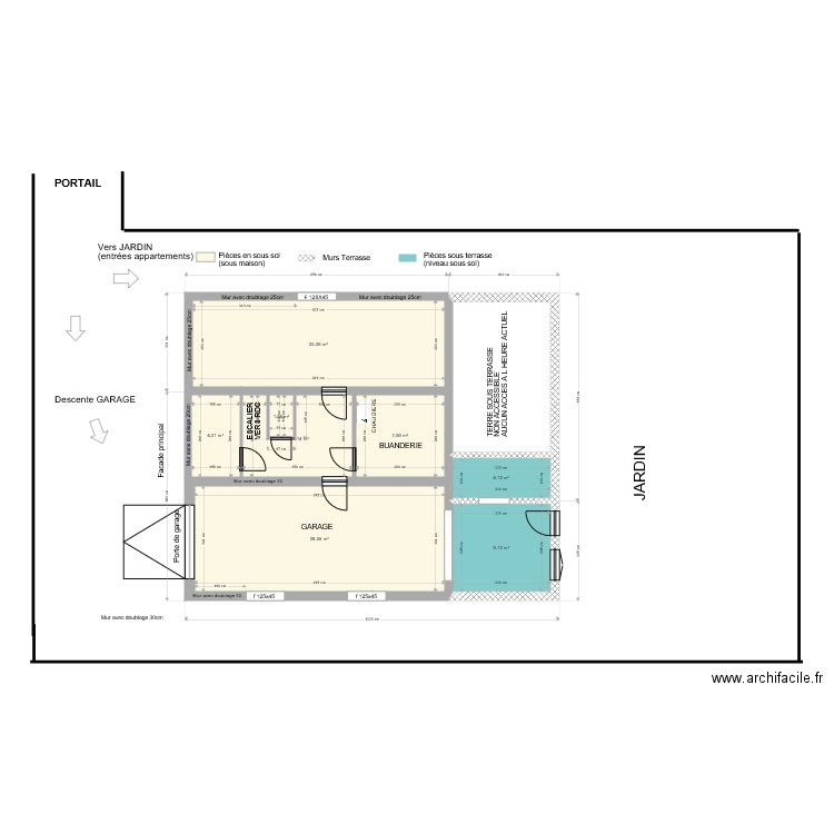 PLAN SOUS SOL ET TERRASSE ACTUEL. Plan de 0 pièce et 0 m2