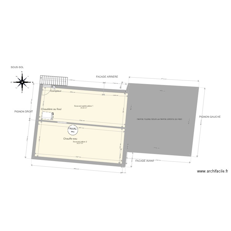 plan SOUS-SOL Dufriche-Soihili. Plan de 3 pièces et 93 m2