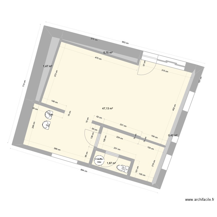 PamPain - Etat initial. Plan de 5 pièces et 52 m2