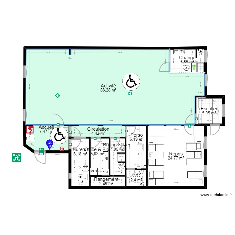 78 TRAPPES 42 LECLERC_EVAC RDC UrM 210223. Plan de 24 pièces et 323 m2