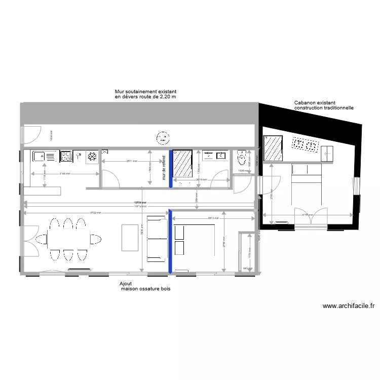 maison bois Poggio avec dégagement pour porte. Plan de maison bois Poggio avec dégagement pour porte. Plan de