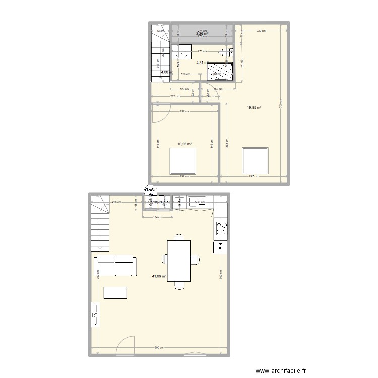 Moulin appt 2. Plan de 7 pièces et 83 m2