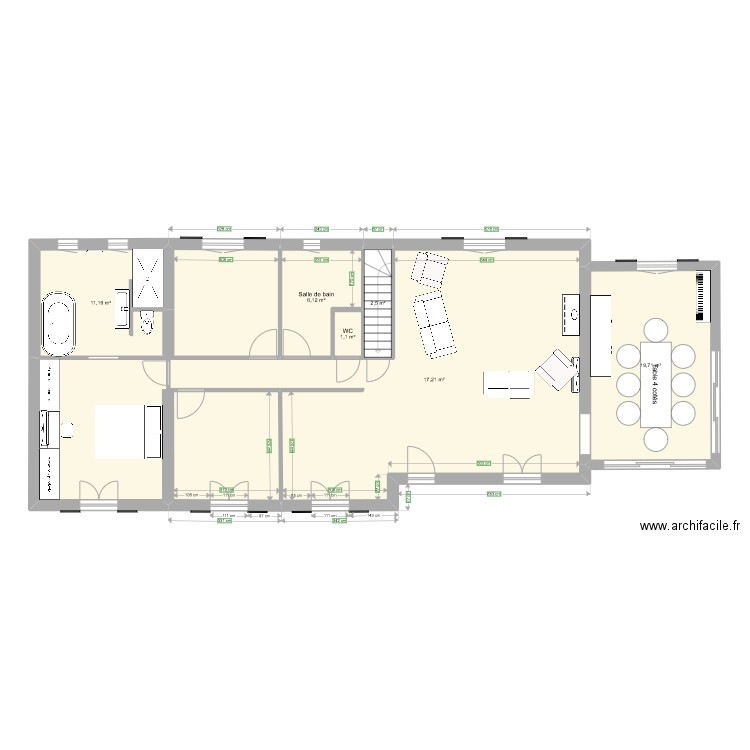 Extension revue 2. Plan de 6 pièces et 92 m2