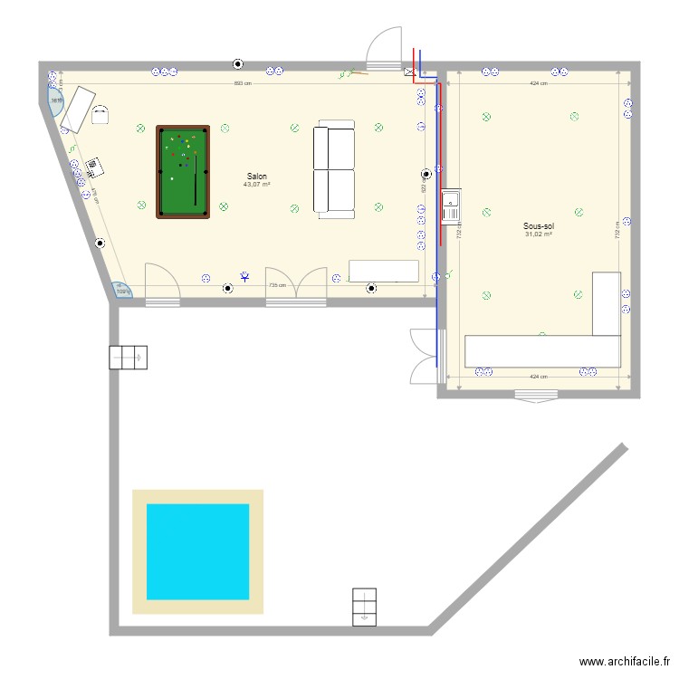 extension 5 fev 22. Plan de 2 pièces et 74 m2