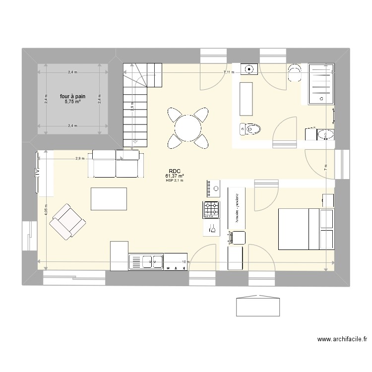 Vitadier - RDC Fournil ACTUEL. Plan de 2 pièces et 67 m2