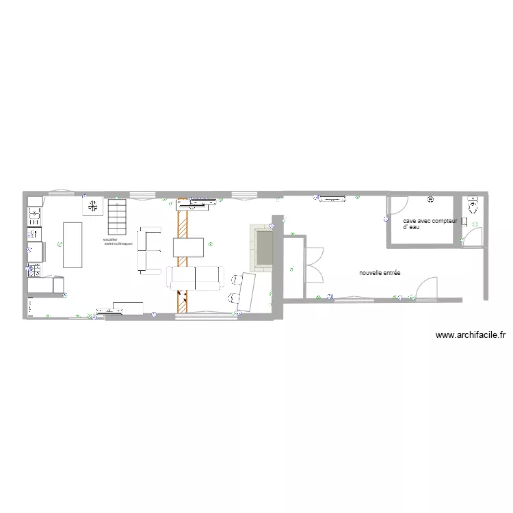 cuisine SAM entr&eacute;e wc et amorce suite parentale. Plan de 