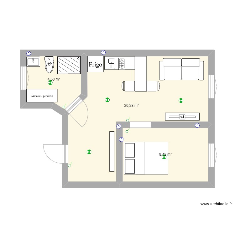 t111. Plan de 3 pièces et 33 m2