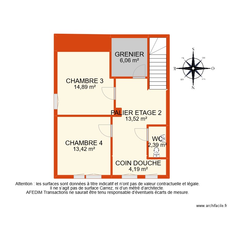 BI 8874 ETAGE 2. Plan de 9 pièces et 61 m2