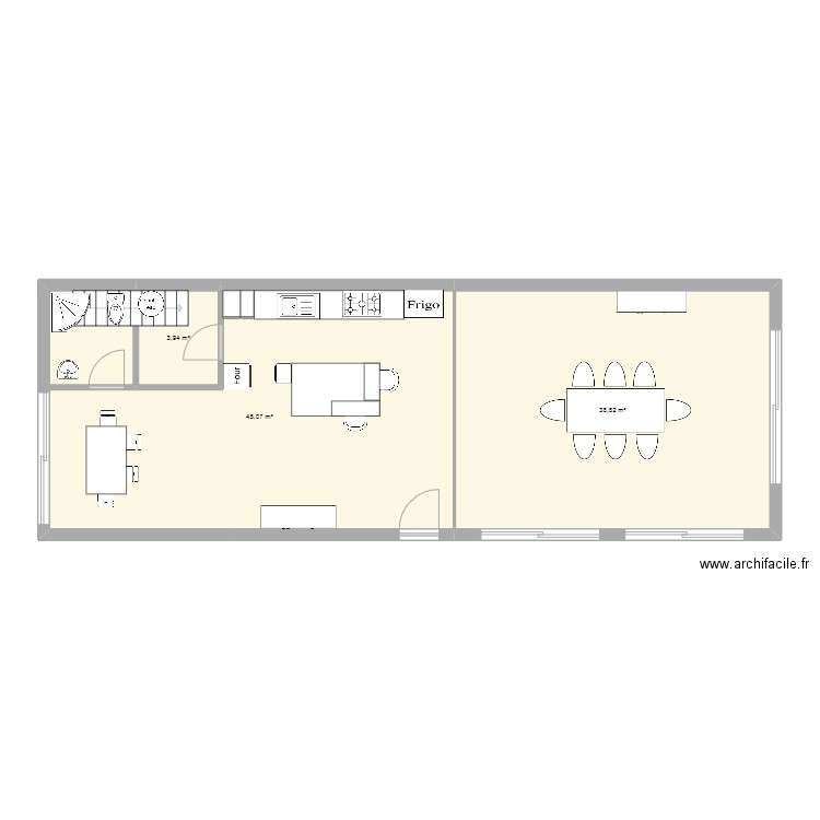 Senozan cuisine 2. Plan de 3 pièces et 88 m2