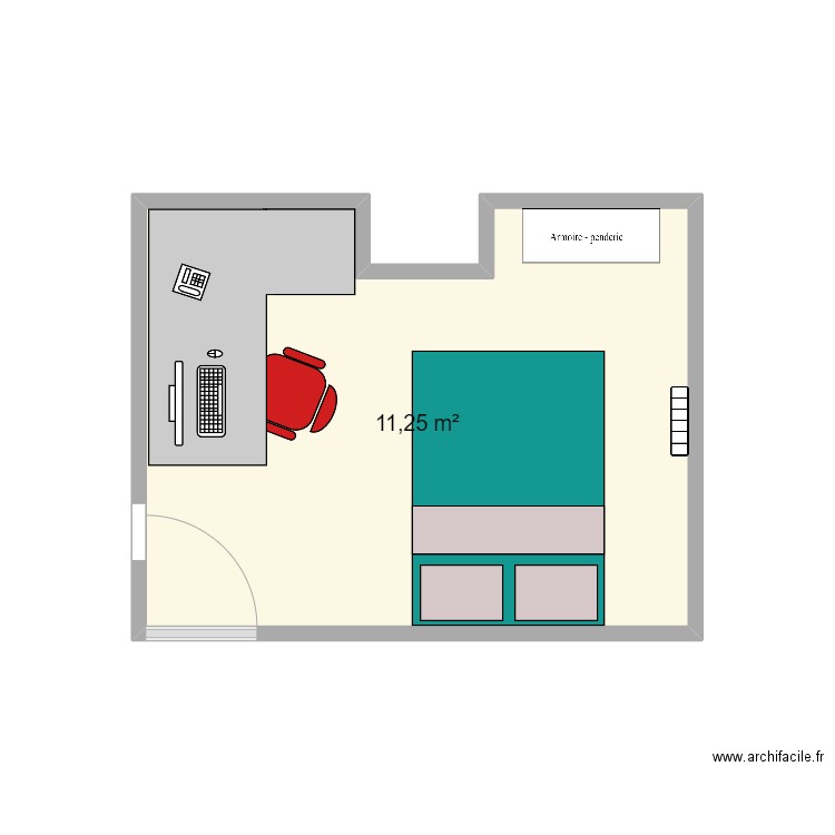 Plan Chambre. Plan de 1 pièce et 11 m2