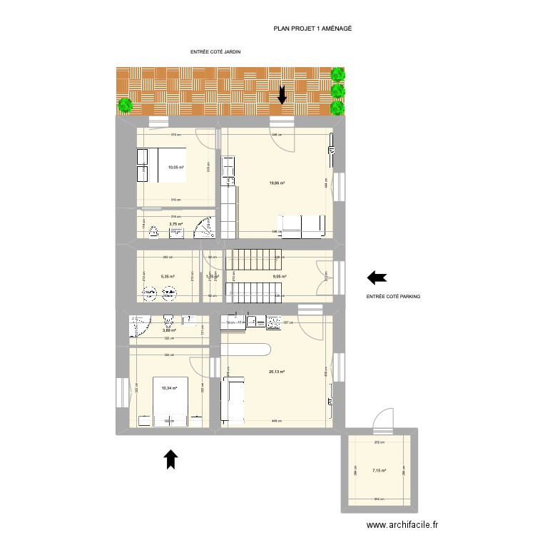 PLAN PROJET 2 AMÉNAGER  JB M RDC . Plan de 10 pièces et 91 m2