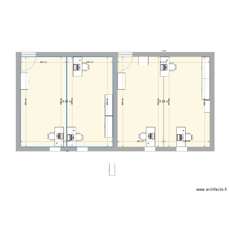 arts plas. Plan de 2 pièces et 51 m2