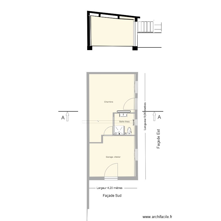 Plan de Masse Garage rénové. Plan de 10 pièces et 42 m2