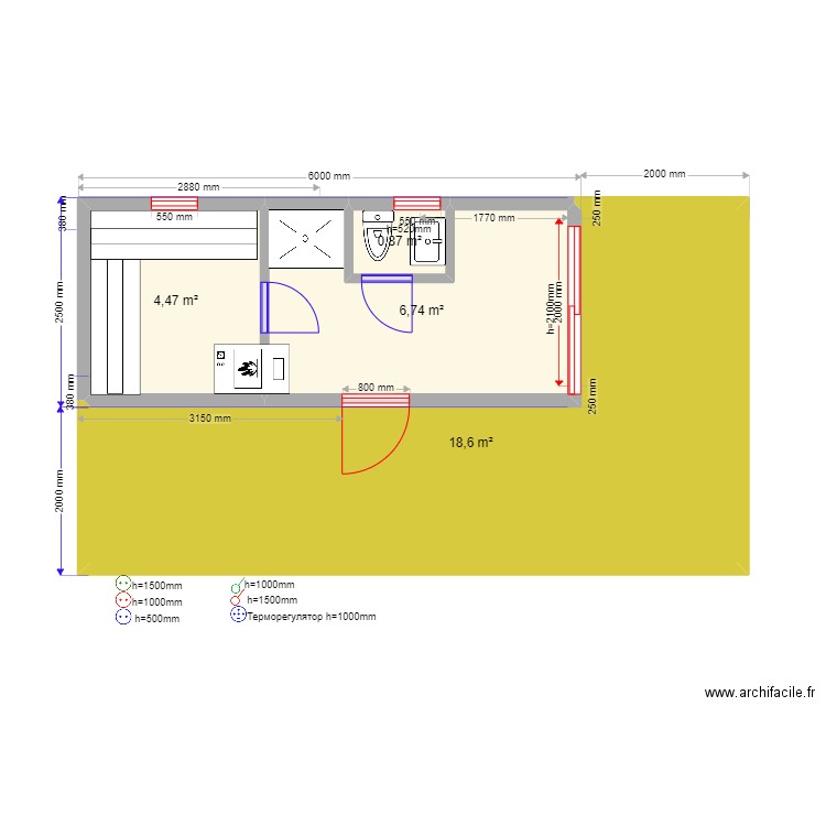  15 2 ba. Plan de 4 pièces et 31 m2