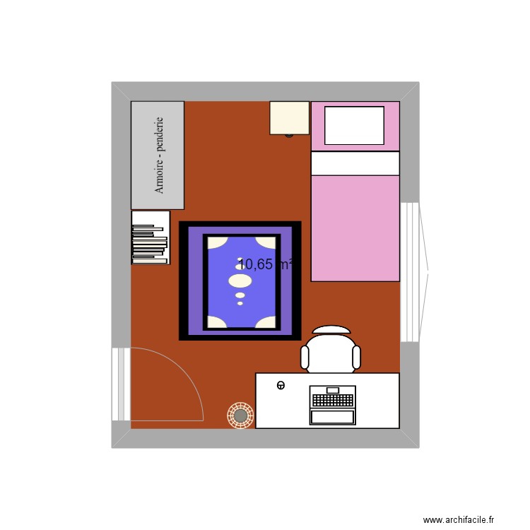 Chambre lili. Plan de 1 pièce et 11 m2