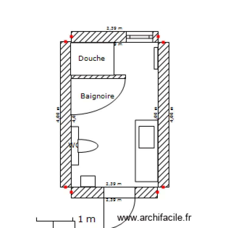 SDB plaqué. Plan de SDB plaqué. Plan de