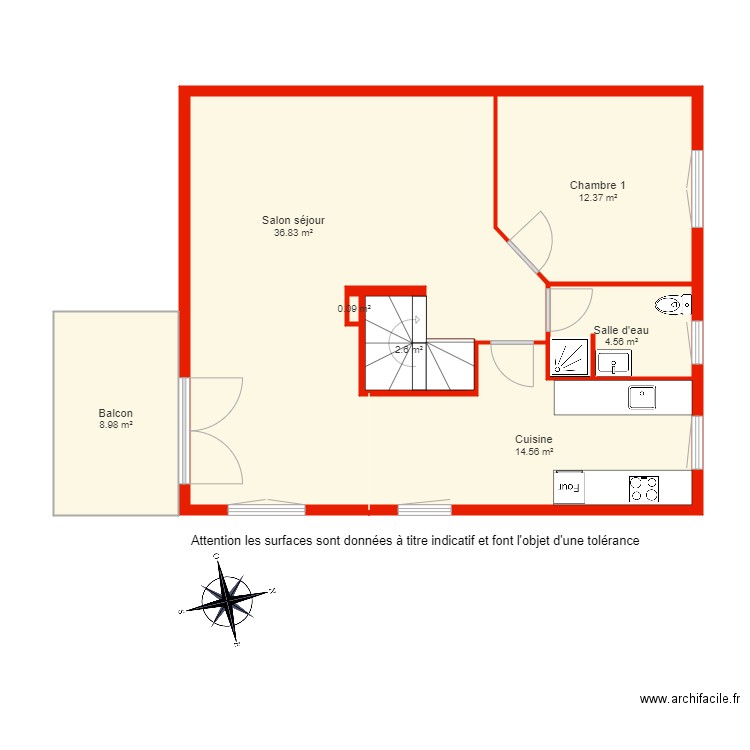 BI 4974 étage 1 non côté. Plan de 0 pièce et 0 m2