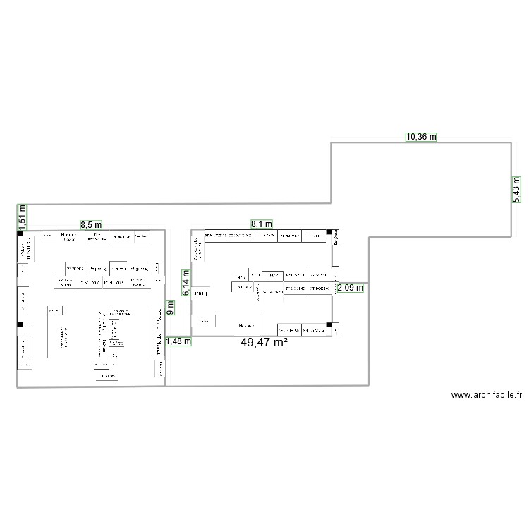 PREPA V1. Plan de 1 pièce et 49 m2