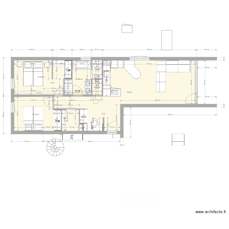 BERLICANT T3 3 eme etage. Plan de 6 pièces et 68 m2