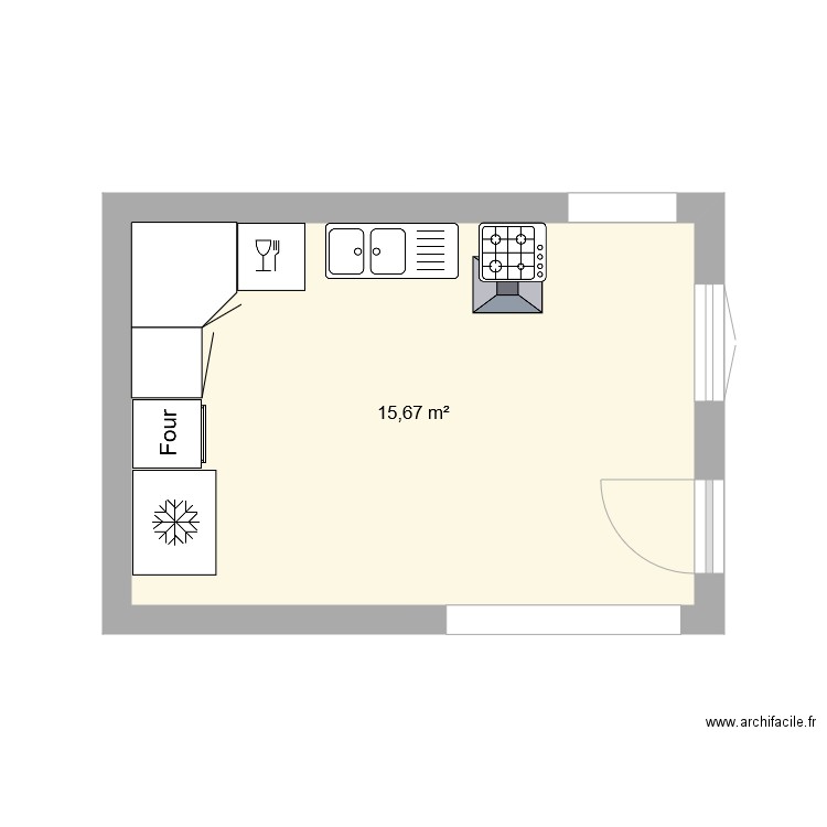 cuisine. Plan de 1 pièce et 16 m2