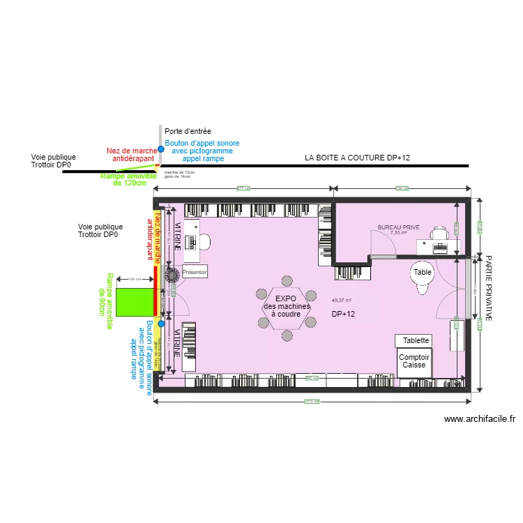 LA BOITE A COUTURE APRES TRAVAUX. Plan de 