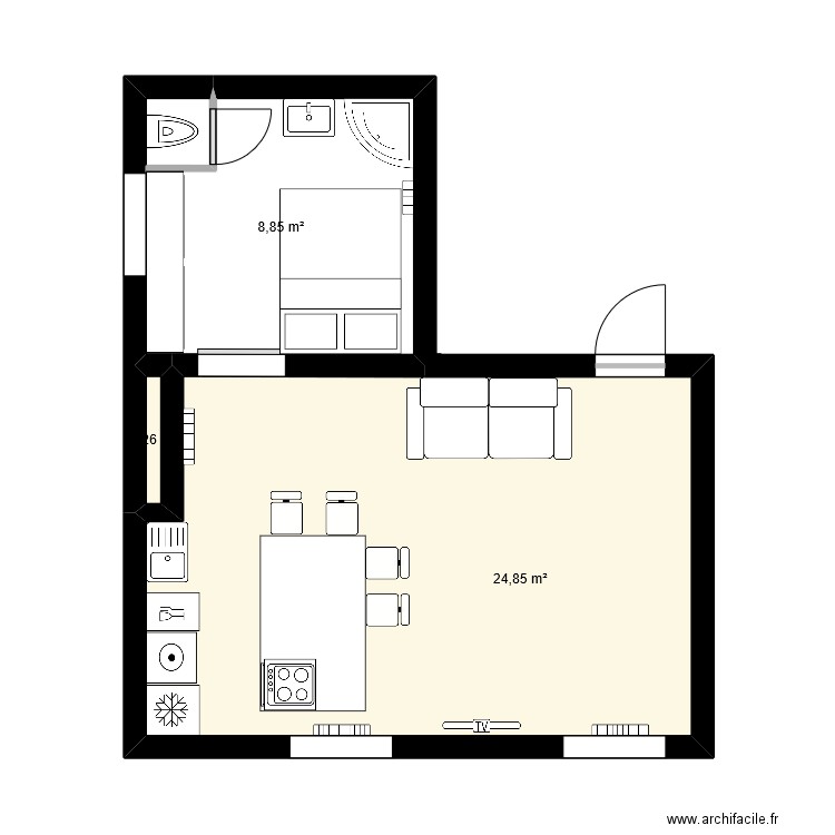 Plan appart Meudon. Plan de 3 pièces et 34 m2