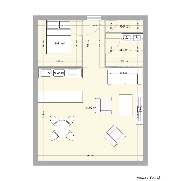 ribault modifié. Plan de 4 pièces et 46 m2