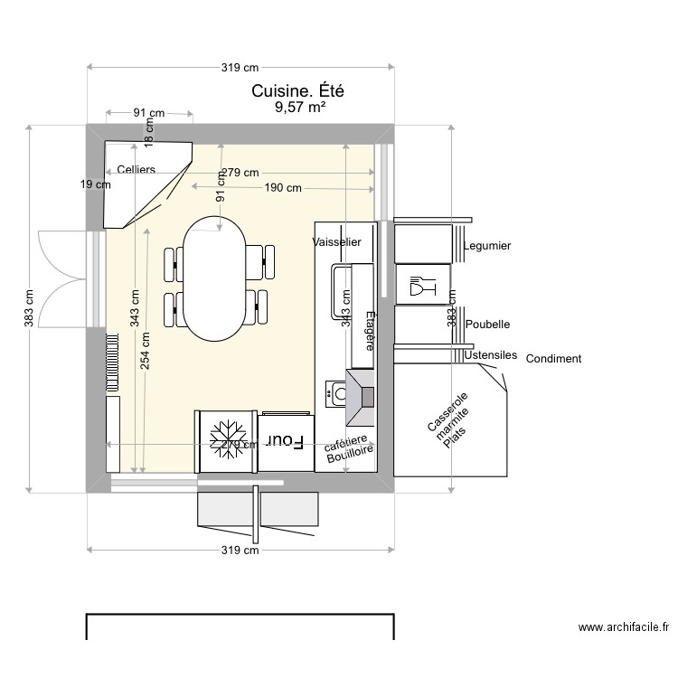 Cuisine d été en L. Plan de 1 pièce et 10 m2