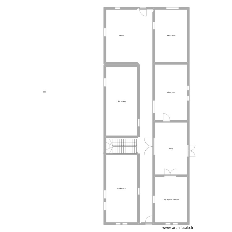 anglais. Plan de 8 pièces et 214 m2