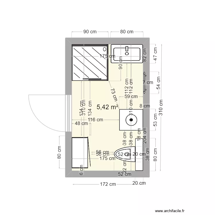 Salle de bain PM 4. Plan de 