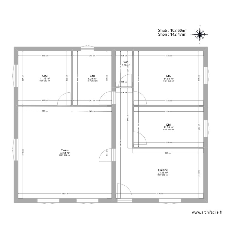 LEPIN existant. Plan de 7 pièces et 103 m2
