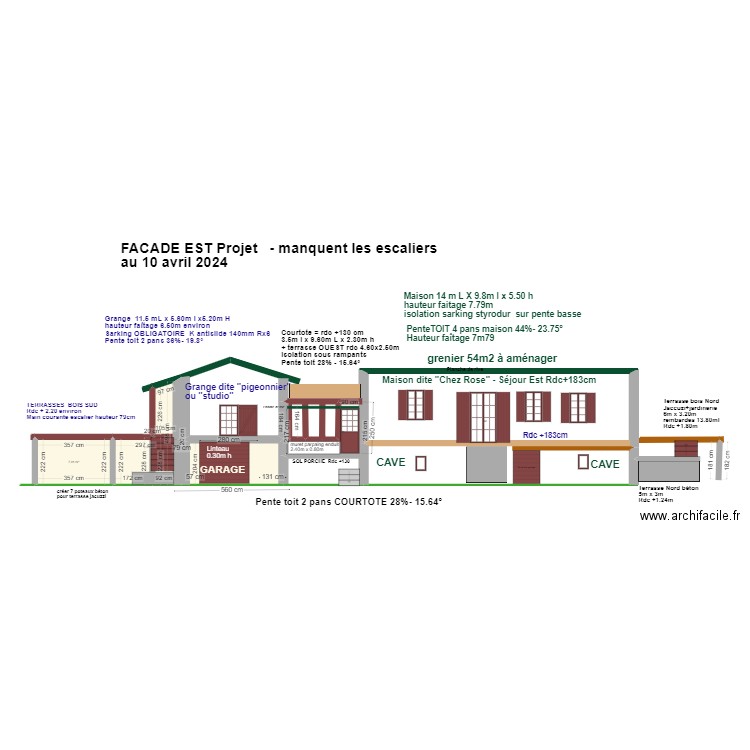 Façade Ouest. Plan de 3 pièces et 25 m2