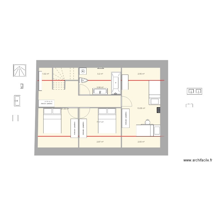 mallassagne étage armoire bibliothèque. Plan de 0 pièce et 0 m2