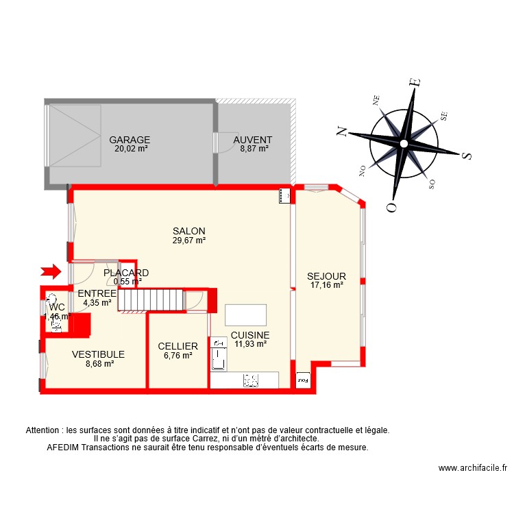 BI 7726 RDC. Plan de 13 pièces et 112 m2