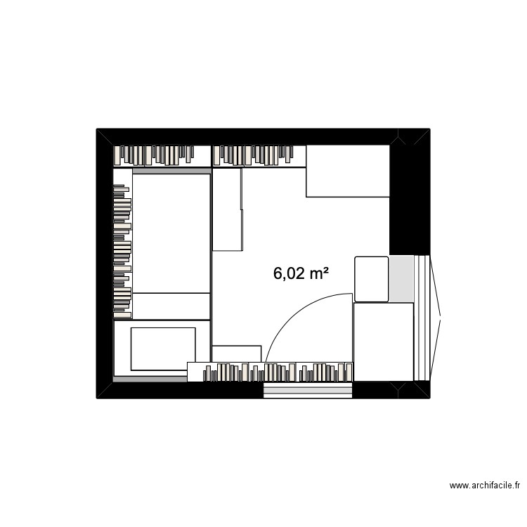 chambre lulu grand. Plan de 2 pièces et 6 m2