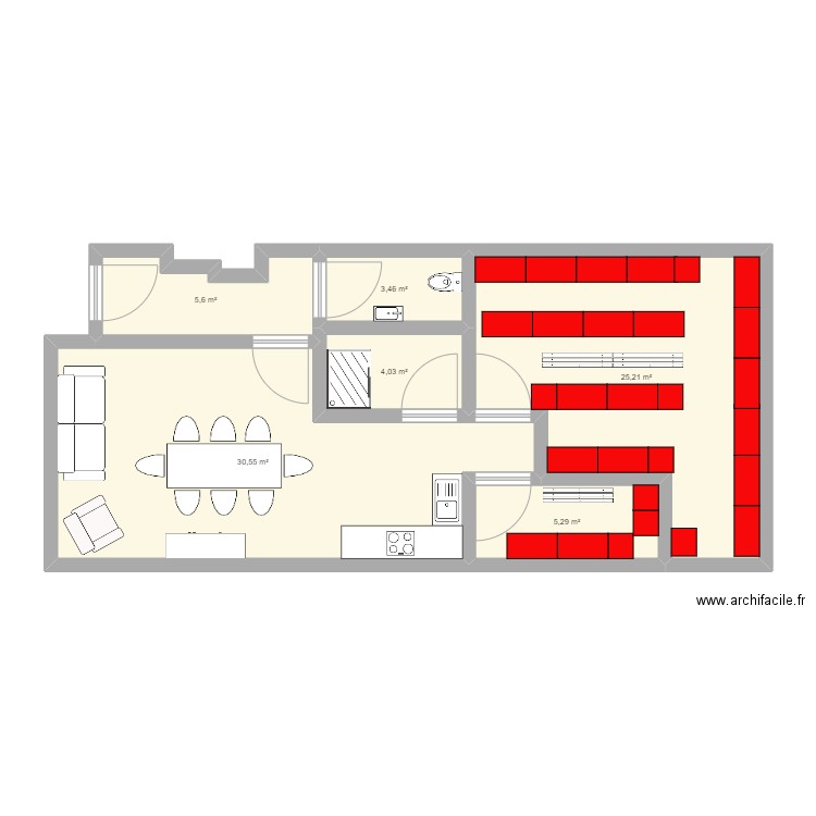 PC sécu. Plan de 6 pièces et 74 m2