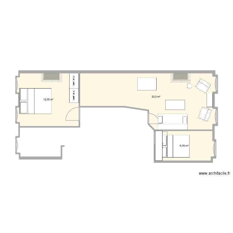 apparetement full sénac. Plan de 3 pièces et 43 m2