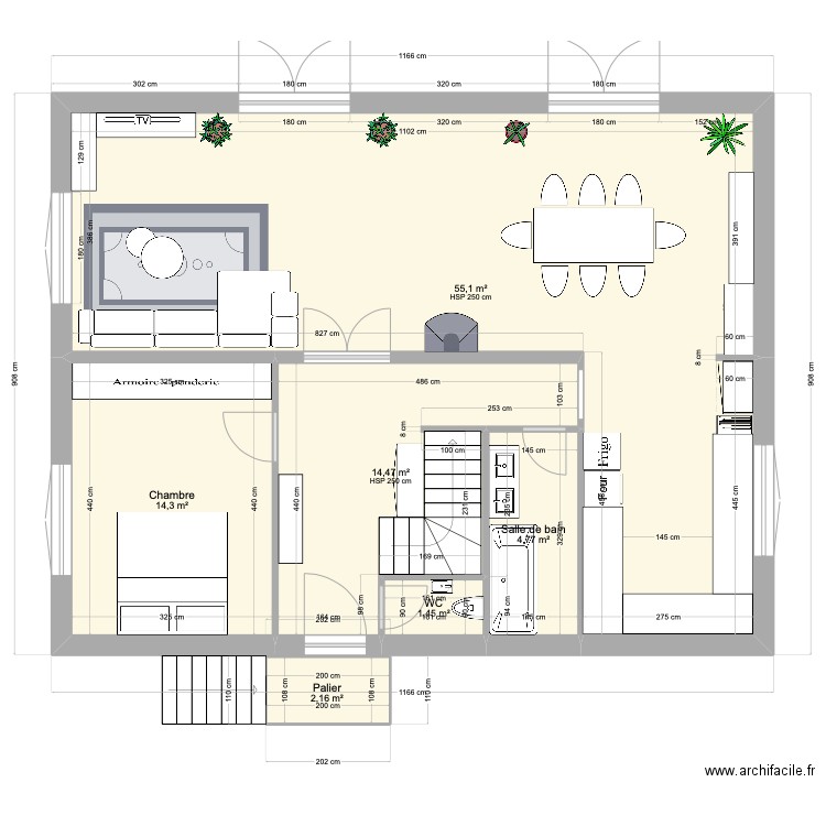 RdC Maison. Plan de 14 pièces et 195 m2