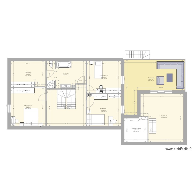 Etage Maison. Plan de 9 pièces et 141 m2