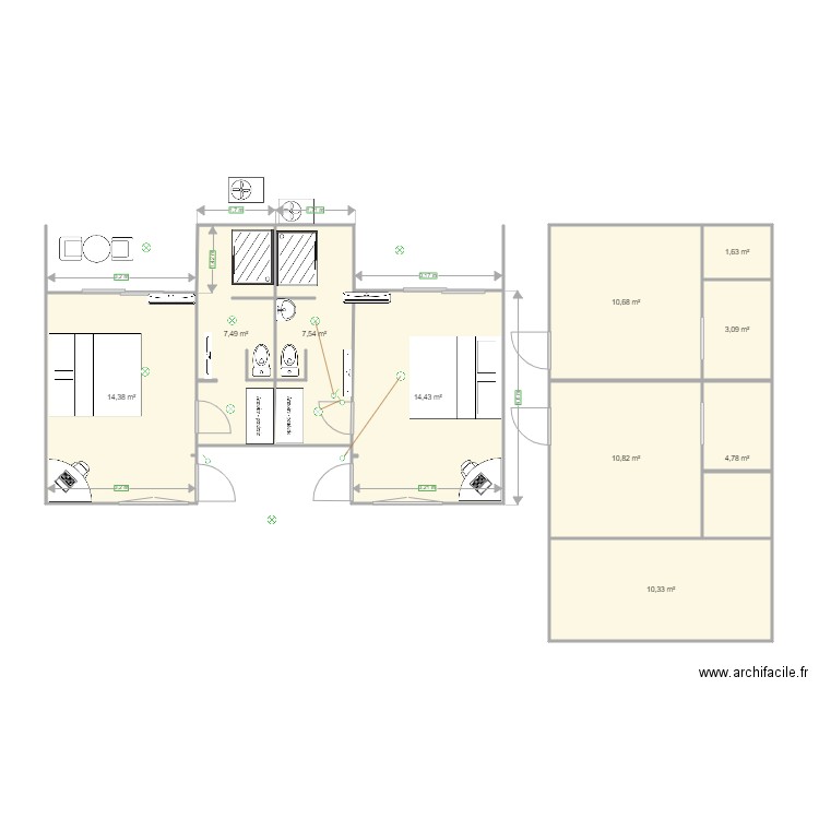 Projet chambre d'hote. Plan de 10 pièces et 85 m2