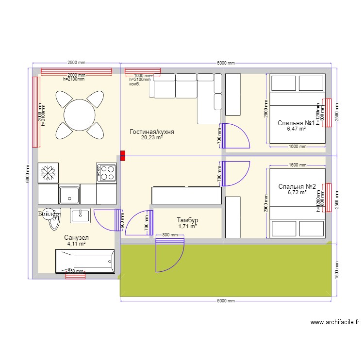 45 5 1. Plan de 6 pièces et 47 m2