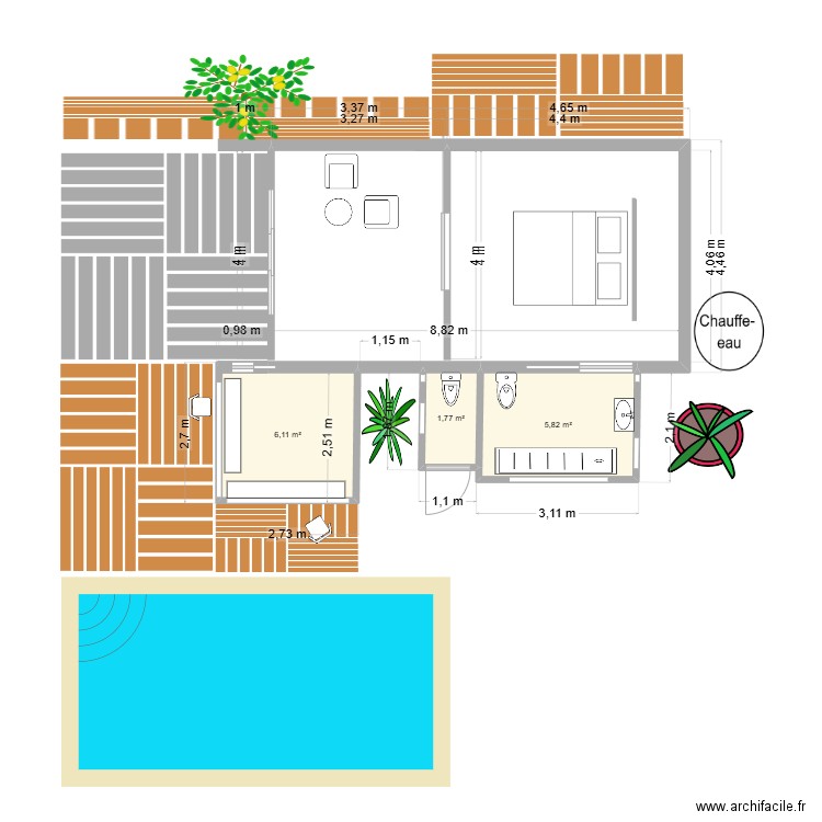 nusa penida2. Plan de 3 pièces et 14 m2