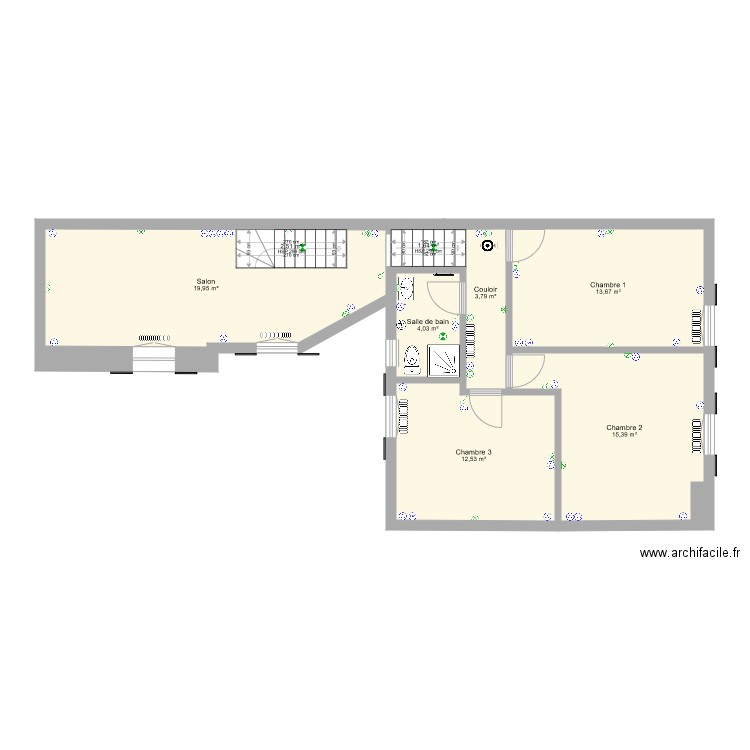 30 bis 1er étage projet élec. Plan de 19 pièces et 222 m2