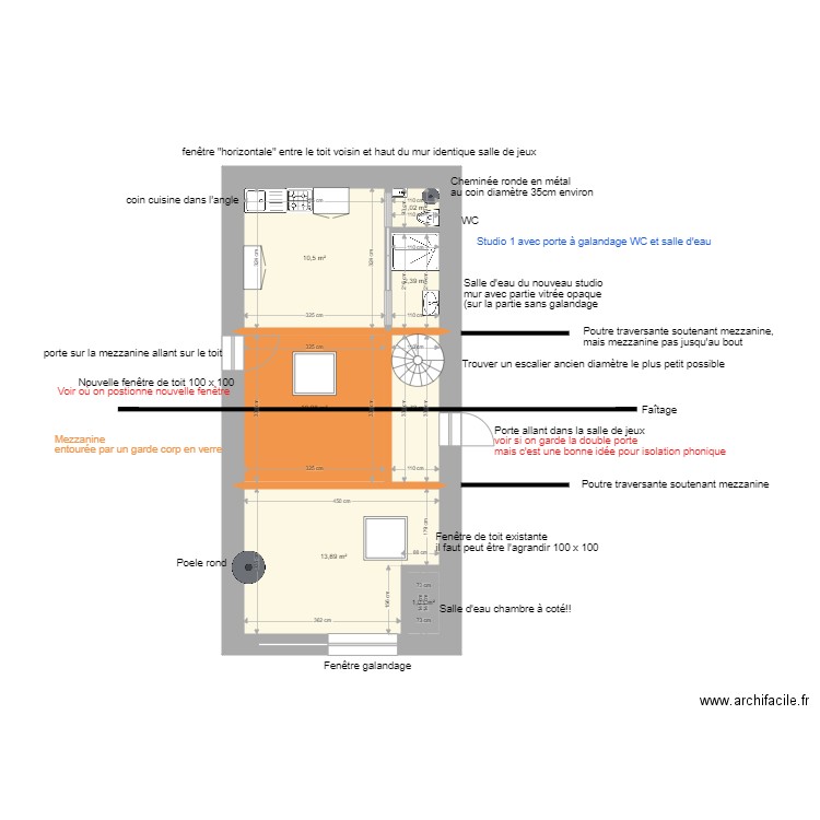 Studio. Plan de 0 pièce et 0 m2